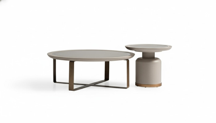Volledige salontafel bijzettafel Beige Koffietafel Metaal Woonkamer