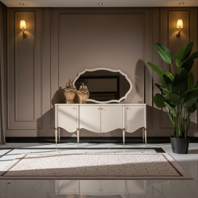 Groep dressoir met spiegel dressoir kast hout beige ladekastset.