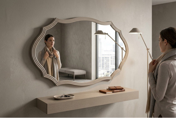 Wandspiegel Spiegel Dekorative Luxus Design Woonkamer Beige 150x90 Hout