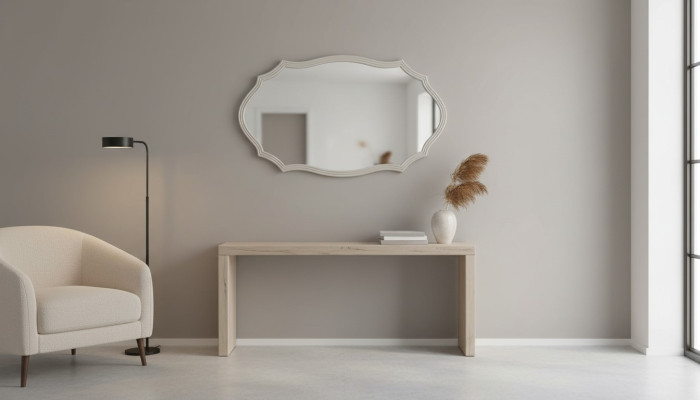Wandspiegel Spiegel Dekorative Luxus Design Woonkamer Beige 150x90 Hout