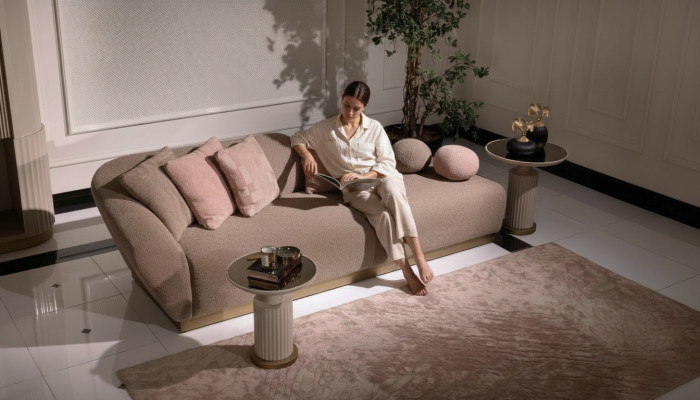 Chaiselongue groep bank bijzettafels stoffering stof modern 3-delige set