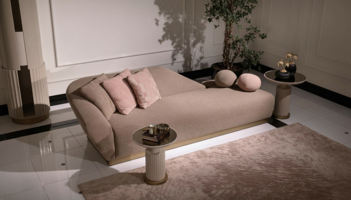 Chaiselongue groep bank bijzettafels stoffering stof modern 3-delige set