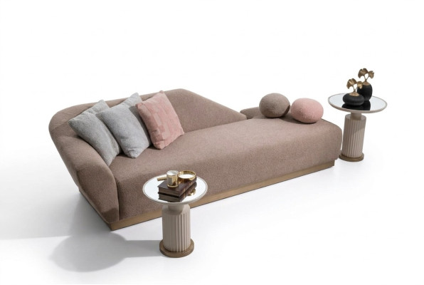 Chaiselongue groep bank bijzettafels stoffering stof modern 3-delige set