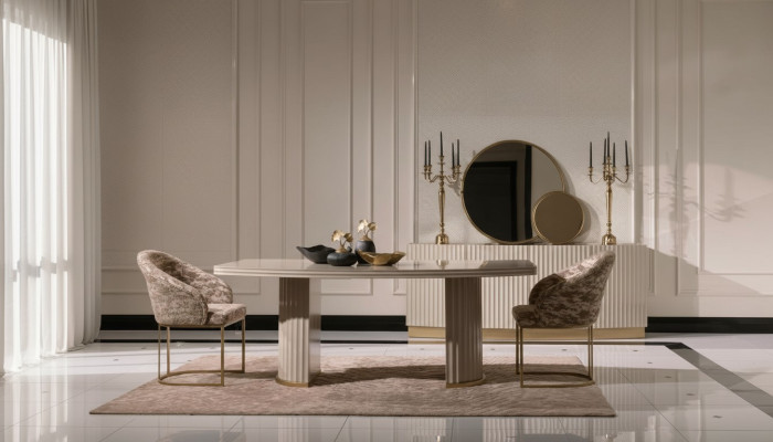 Eethoek Eethoek Eettafel Stoelenset 9-delig Eetkamer Beige Hout Luxe