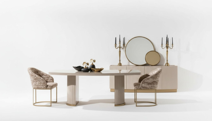 Eethoek Eethoek Eettafel Stoelenset 9-delig Eetkamer Beige Hout Luxe