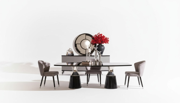 Luxe eetkamerset eethoek eettafel stoelen zwart 9-delig eetkamer hout
