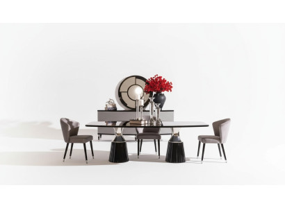 Luxe eetkamerset eethoek eettafel stoelen zwart 9-delig eetkamer hout