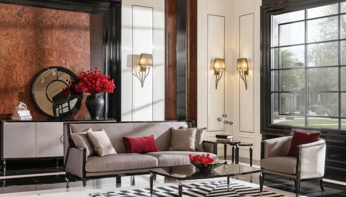 Sofa set met driezitsbank, fauteuil en salontafels, 5-delig grijs stoffen bankstel.