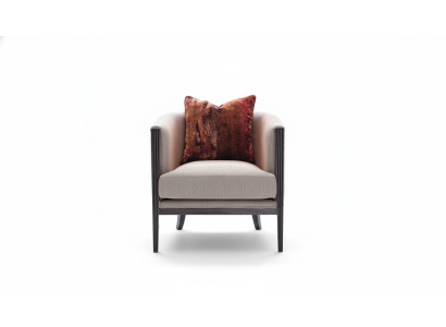 Fauteuil met grijze stoffen bekleding en oorfauteuil, cocktailstoel, ontspanningsstoel ontwerp
