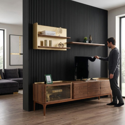 Sideboard Regale RTV Lowboard TV Ständer Schrank Holz Braun Set  Dressoir planken RTV Lowboard TV standaard kast hout bruin set