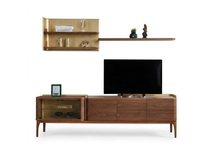 Sideboard Regale RTV Lowboard TV Ständer Schrank Holz Braun Set  Dressoir planken RTV Lowboard TV standaard kast hout bruin set