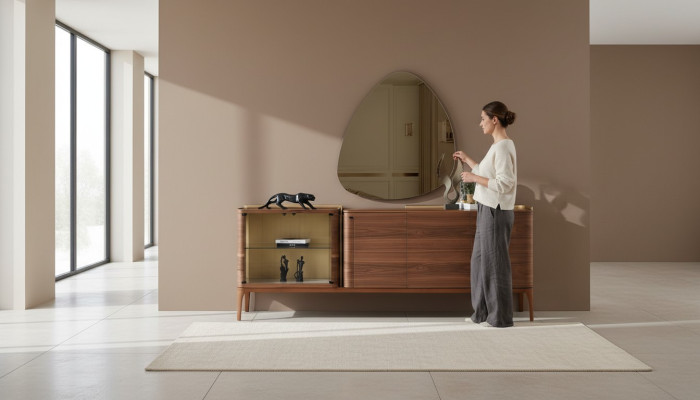 Sideboard met spiegel Dressoir Kast Houten kast Bruin Commode Ontwerp
