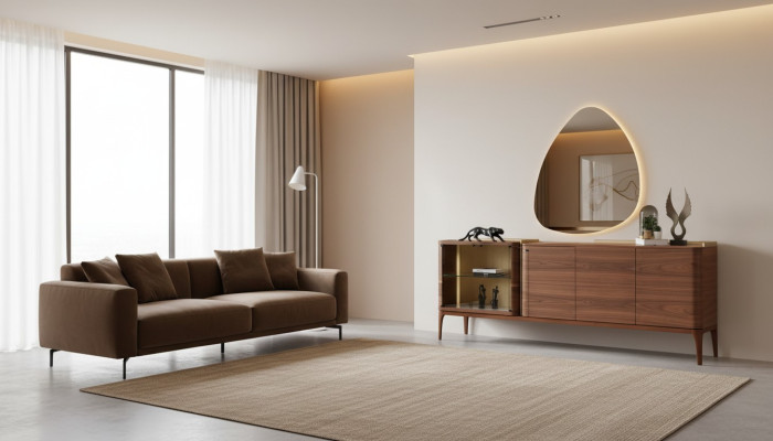 Sideboard met spiegel Dressoir Kast Houten kast Bruin Commode Ontwerp