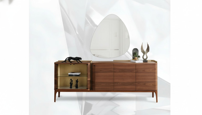 Sideboard met spiegel Dressoir Kast Houten kast Bruin Commode Ontwerp