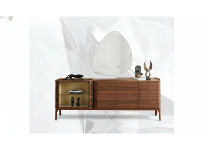 Sideboard met spiegel Dressoir Kast Houten kast Bruin Commode Ontwerp