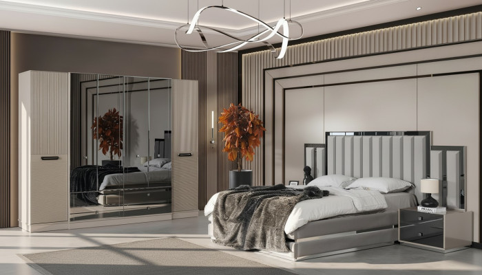 Compleet slaapkamer tweepersoonsbed bed nachtkastjes 4-delig grijs kast