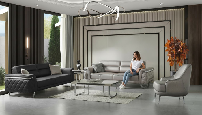 Luxe bankstel met drie-zits bankstoel stoffen bank grijs gestoffeerde bankstellen sofa's