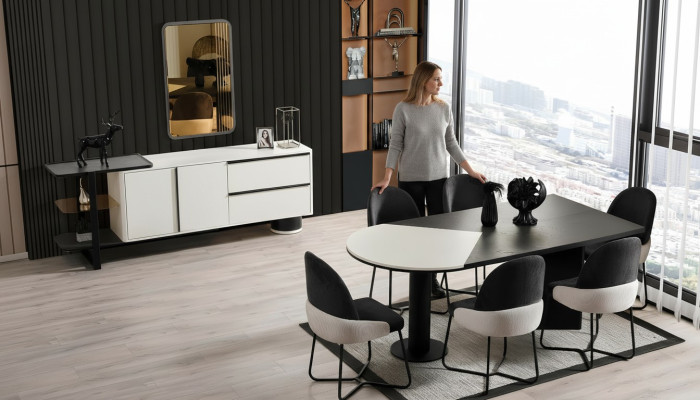 Eetkamerset Eetkamer Groep Eethoek Eettafel Stoelen 7-delig Hout Zwart