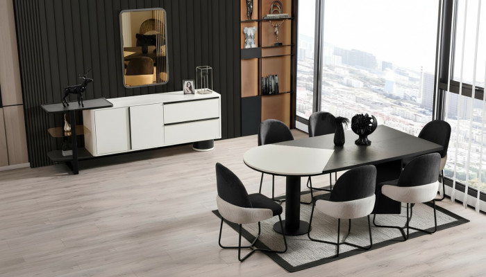 Eetkamerset Eetkamer Groep Eethoek Eettafel Stoelen 7-delig Hout Zwart