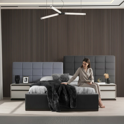 Slaapkamerbed set tweepersoonsbed bed nachtkastjes 3-delig grijs modern