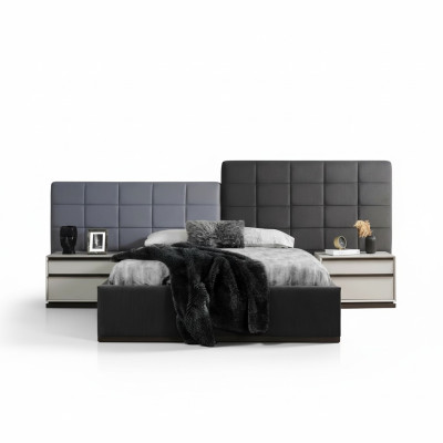 Slaapkamerbed set tweepersoonsbed bed nachtkastjes 3-delig grijs modern