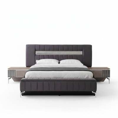 Tweepersoonsbed set Nachtkastjes Slaapkamer Bed 3-delig Grijs Bedframe