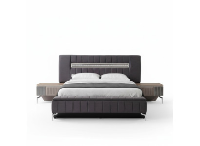 Tweepersoonsbed set Nachtkastjes Slaapkamer Bed 3-delig Grijs Bedframe