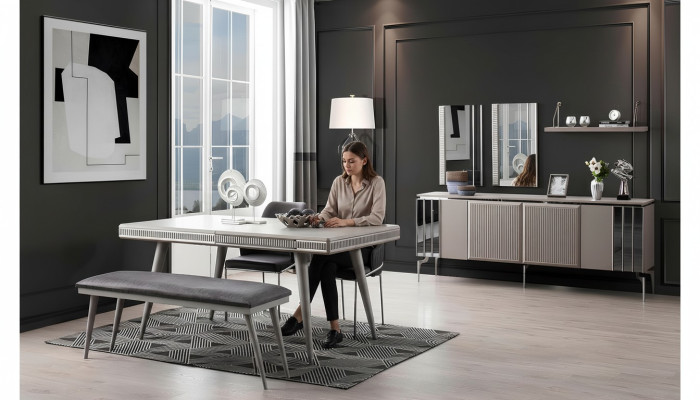 Eetkamermeubels Eethoek Eettafel Eetgroep Eettafel Stoelen 9-delig Grijs