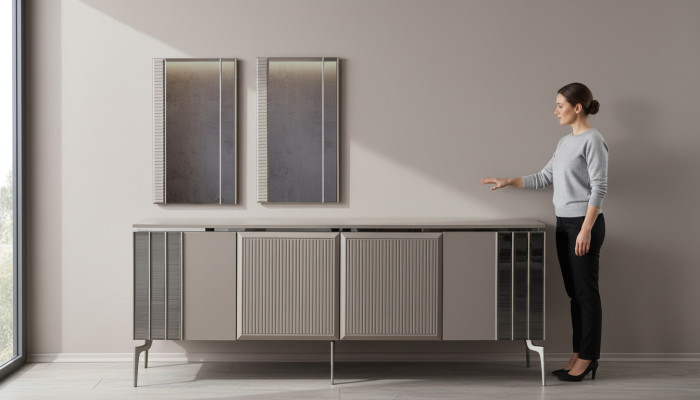 Garnituur dressoir met spiegelkast grijze dressoir hout