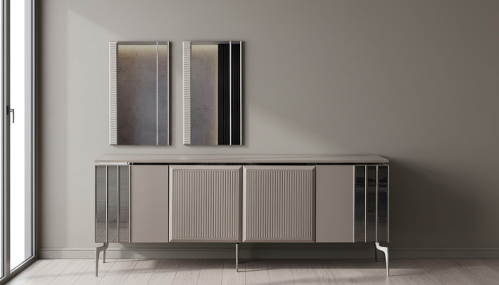 Garnituur dressoir met spiegelkast grijze dressoir hout