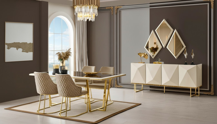 Luxe eethoek eetkamerset eettafel stoelen beige set 11-delig eetkamer