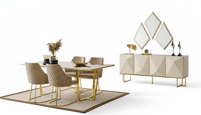 Luxe eethoek eetkamerset eettafel stoelen beige set 11-delig eetkamer