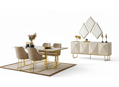 Luxe eethoek eetkamerset eettafel stoelen beige set 11-delig eetkamer