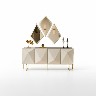 Garnituur dressoir met spiegelkast beige houten commode set