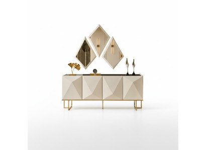 Garnituur dressoir met spiegelkast beige houten commode set