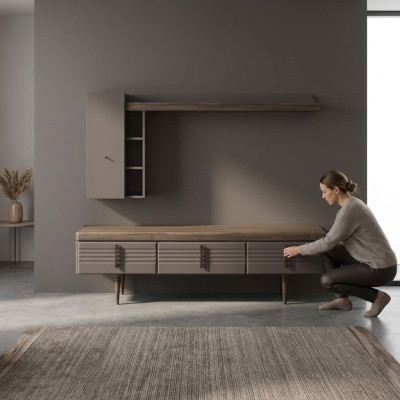 Woonwand Sideboard RTV Lowboard Planken TV-standaard Kast Hout Grijs.