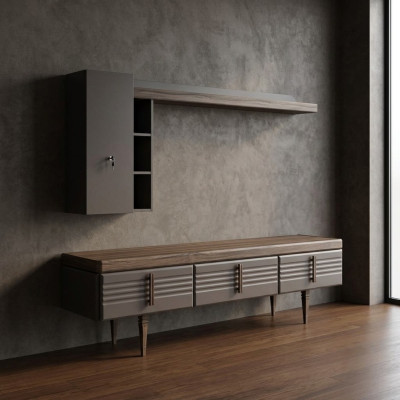 Woonwand Sideboard RTV Lowboard Planken TV-standaard Kast Hout Grijs.
