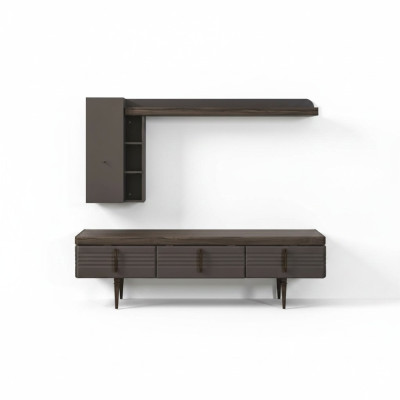 Woonwand Sideboard RTV Lowboard Planken TV-standaard Kast Hout Grijs.
