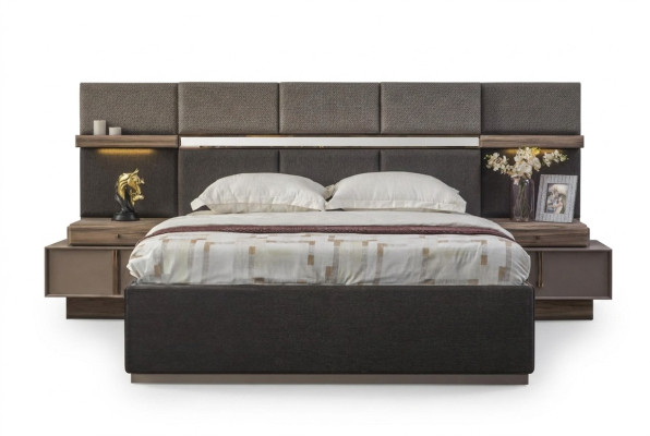 Compleet slaapkamer tweepersoonsbed set 3-delig bed nachtkastjes grijs stof