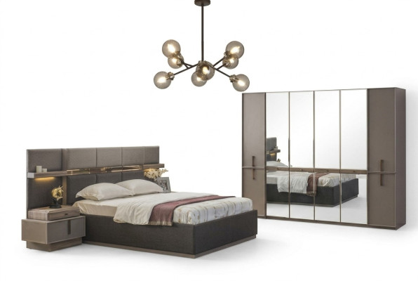Slaapkamer set dubbel bed bed nachtkastjes kast 4-delig grijs.