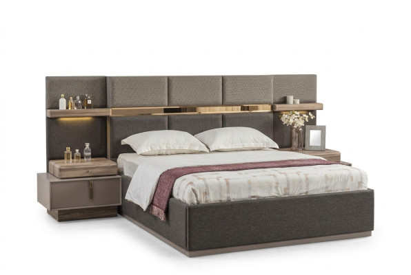 Slaapkamer Compleet tweepersoonsbed Bed Nachtkastjes Console 6-delig Grijs