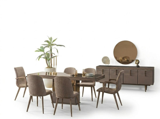 Luxe eethoek eetkamer eettafel eetgroep stoelen grijs hout set 9-delig.
