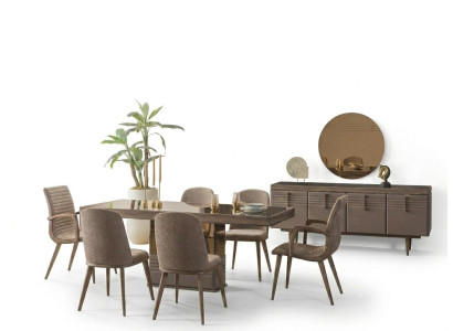 Luxe eethoek eetkamer eettafel eetgroep stoelen grijs hout set 9-delig.