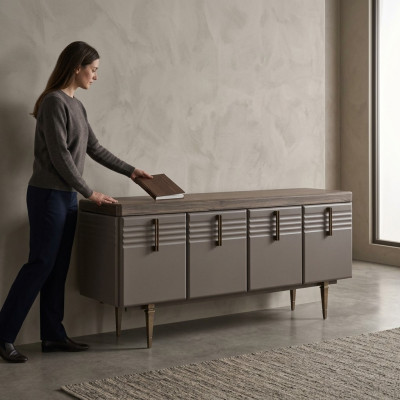 Sideboard dressoir houten kast commode kast hout grijs woonkamer