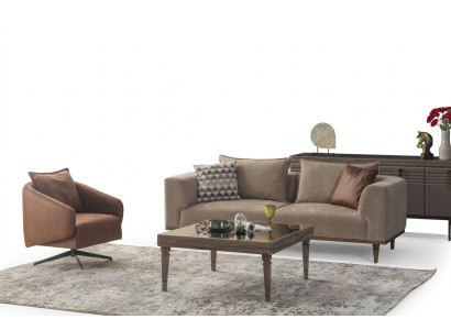 Bankstel driezits fauteuil gestoffeerde bank moderne stoffen bankstel bruin set