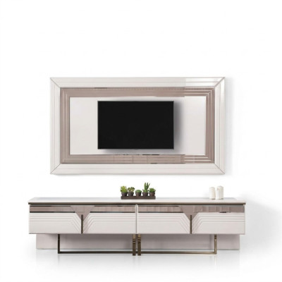 Wandmeubel TV-standaard Wandpaneel RTV laagbord Wit hout Moderne dressoir