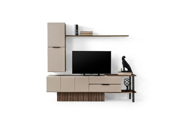 Woonkamer TV-standaard Wandkast RTV Lowboard Beige Houten planken