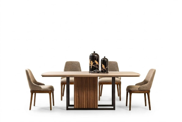 Eetgroep Compleet eetkamer Eettafel Stoelen 7-delig Beige Eethoekset