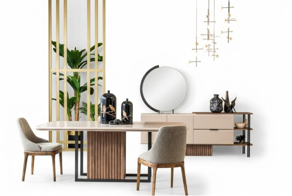 Eetkamer eetgroep Complete eettafel stoelen 9-delig Beige eethoek set