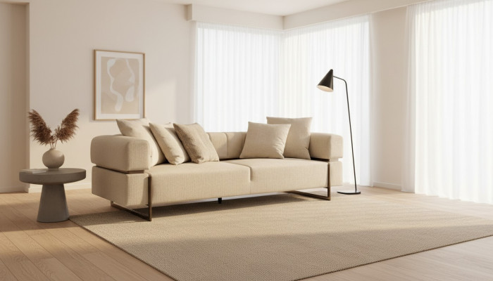 Beige driezits design stoffen bankstel Luxe 3-zitsbank